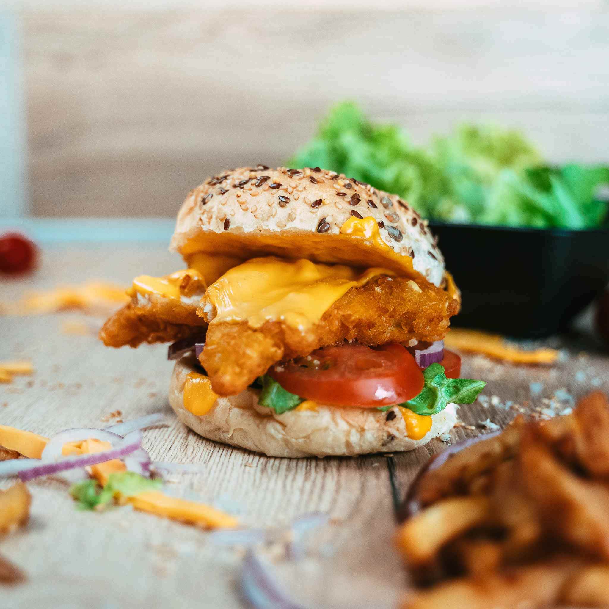 Burger Poulet avec les frites